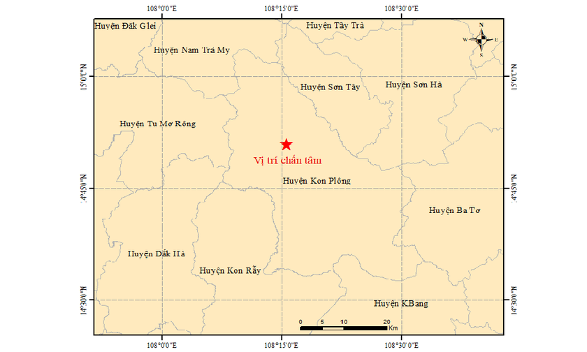 Vị trí tâm chấn của trận động đất sáng 5/7. Ảnh: Việt vật lý địa cầu