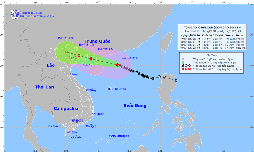 Dự báo vị trí, hướng di chuyển của bão số 1. Ảnh: nchmf.gov.vn