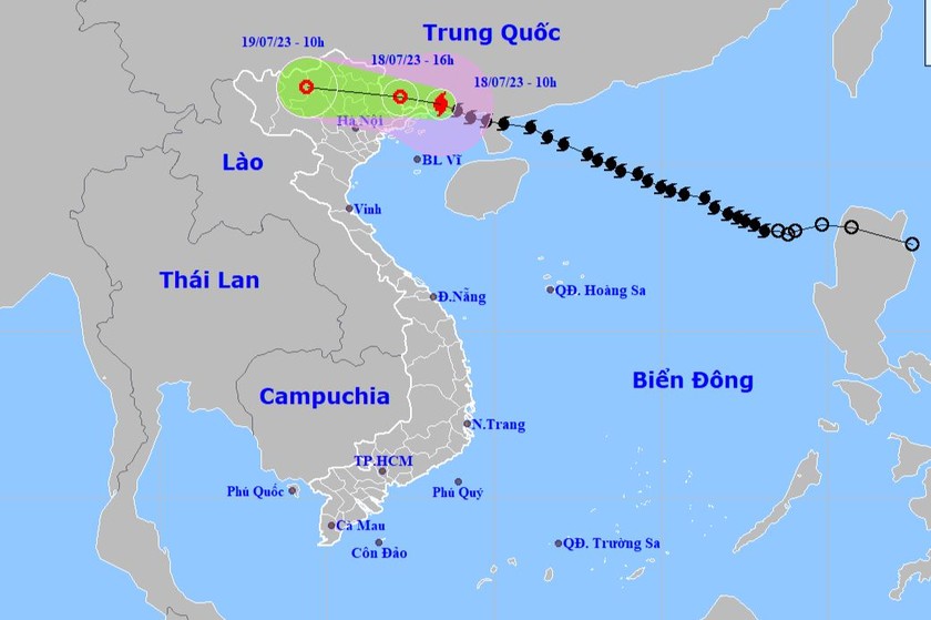 10h sáng nay tâm bão ở trên đất liền khu vực phía Nam tỉnh Quảng Tây (Trung Quốc), cách Móng Cái (Quảng Ninh) khoảng 60km. Ảnh: nchmf.gov.vn
