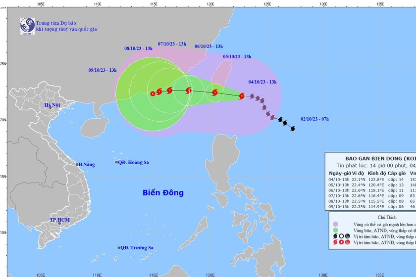 Dự báo vị trí, hướng di chuyển của bão Koinu. Ảnh: nchmf.gov.vn