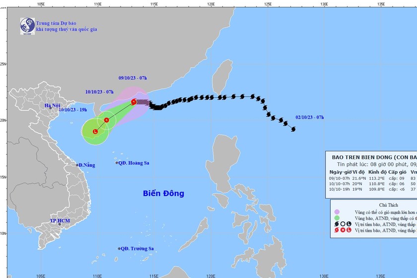 Dự báo vị trí, hướng di chuyển của bão số 4. Ảnh: nchmf.gov.vn