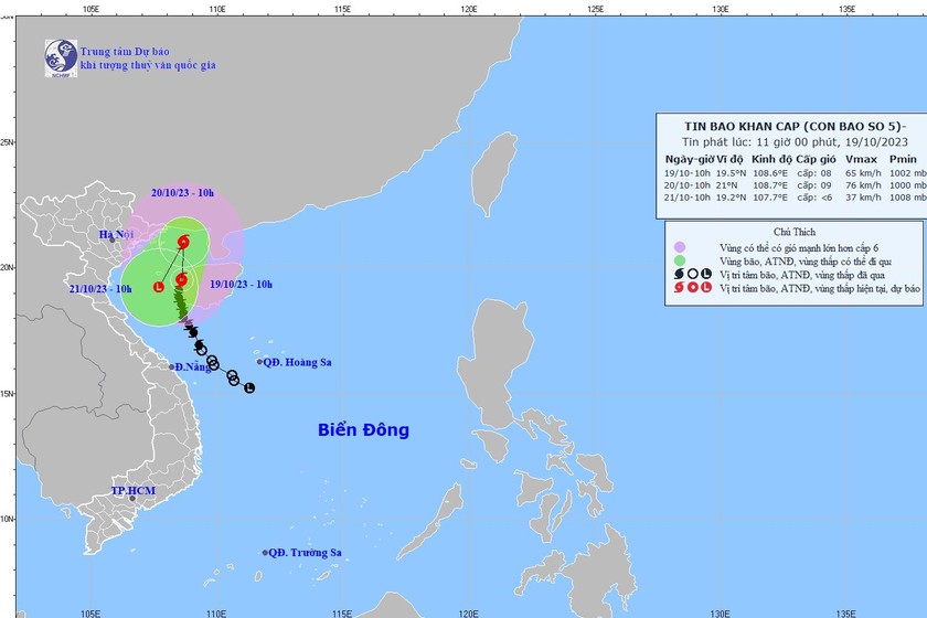 Dự báo vị trí, hướng di chuyển của bão số 5. Ảnh: nchmf.gov.vn