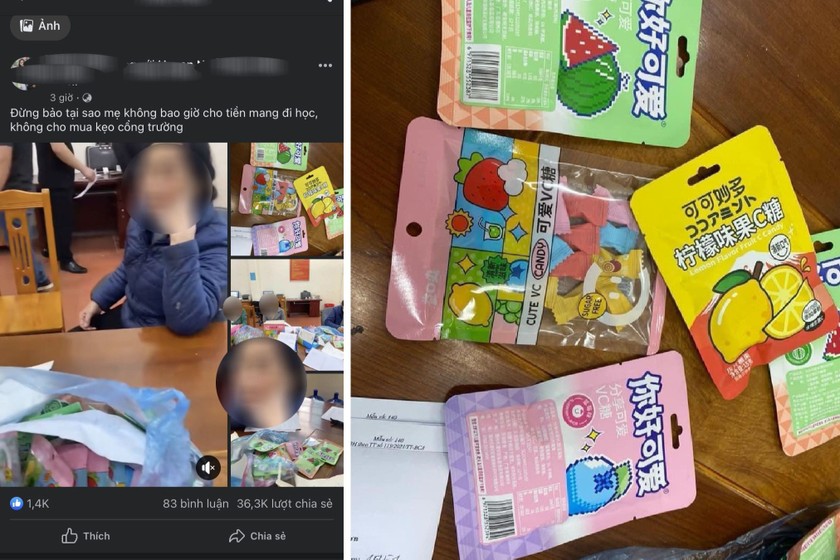 Mạng xã hội lan truyền thông tin về loại kẹo được bán tại các cổng trường, sau khi được test nhanh phát hiện dương tính với chất ma túy. Ảnh: Chụp màn hình
