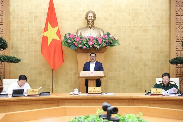 Thủ tướng Phạm Minh Chính chủ trì phiên họp Chính phủ chuyên đề xây dựng pháp luật tháng 4/2024. Ảnh: VGP/Nhật Bắc