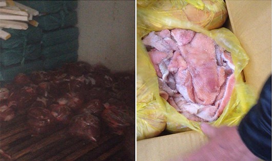 Hơn 1 tấn nội tạng động vật bốc mùi đang chuẩn bị vận chuyển sang Lào tiêu thụ.