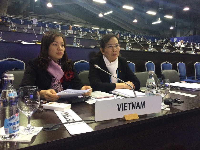 Bà Lê Thị Thủy, Phó Tổng Thanh tra Chính phủ (phải) tại Kỳ họp thứ 6 Hội nghị các quốc gia thành viên Công ước của Liên hợp quốc về Chống tham nhũng