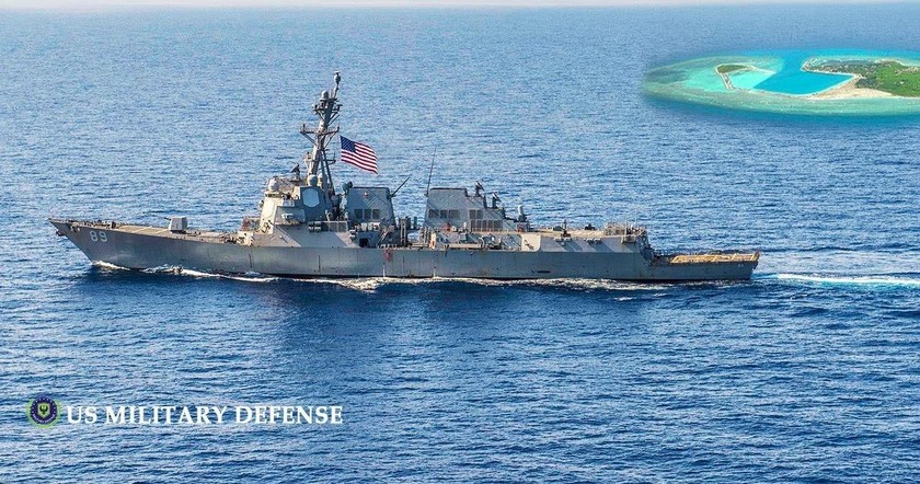 Tàu USS Mustin của Mỹ vừa di chuyển gần quần đảo Hoàng Sa - Ảnh: Bộ Quốc phòng Mỹ/Youtube