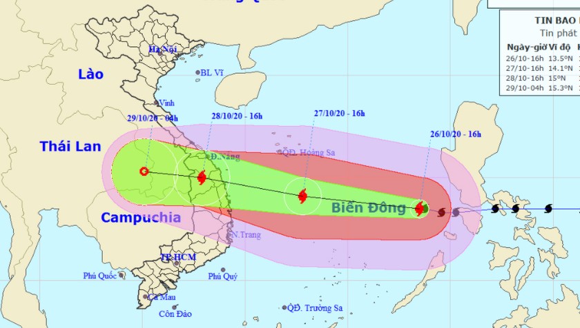 Đêm mai (27/10), bão số 9 ảnh hưởng trực tiếp khu vực Trung và Nam Trung Bộ