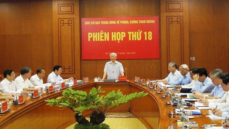 Tổng Bí thư, Chủ tịch nước, Trưởng ban Chỉ đạo Trung ương về PCTN Nguyễn Phú Trọng chủ trì phiên họp của Ban Chỉ đạo. 