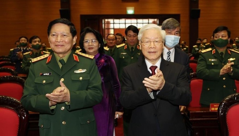 Tổng Bí thư, Chủ tịch nước, Bí thư Quân ủy Trung ương Nguyễn Phú Trọng tại Hội nghị Quân chính toàn quân năm 2020. Ảnh: TTXVN