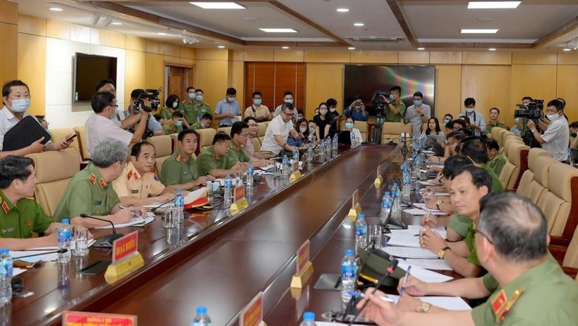Buổi họp báo của Bộ Công an chiều 7/12 tại TP Hồ Chí Minh.