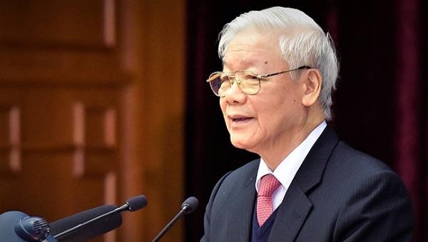 Tổng Bí thư, Chủ tịch nước Nguyễn Phú Trọng phát biểu bế mạc Hội nghị Trung ương 14. 