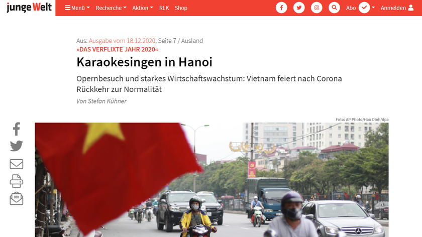 Tờ Junge Welt (Đức) đăng bài báo ca ngợi thành tích chống dịch của Việt Nam. 