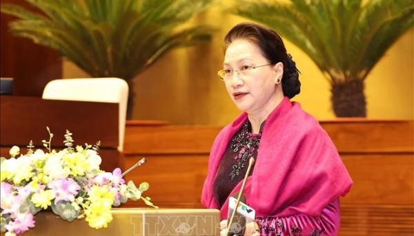 Chủ tịch Quốc hội Nguyễn Thị Kim Ngân phát biểu tại Hội nghị tổng kết Năm Chủ tịch AIPA 2020 và Đại hội đồng AIPA 41. Ảnh: TTXVN