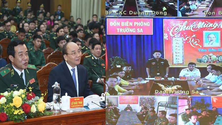 Thủ tướng trò chuyện trực tuyến với BĐBP  Trường Sa. Ảnh VGP/Quang Hiếu
