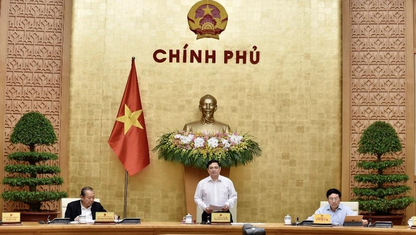 Thủ tướng Phạm Minh Chính chủ trì phiên họp Chính phủ ngày 15/4. Ảnh: VGP/Nhật Bắc