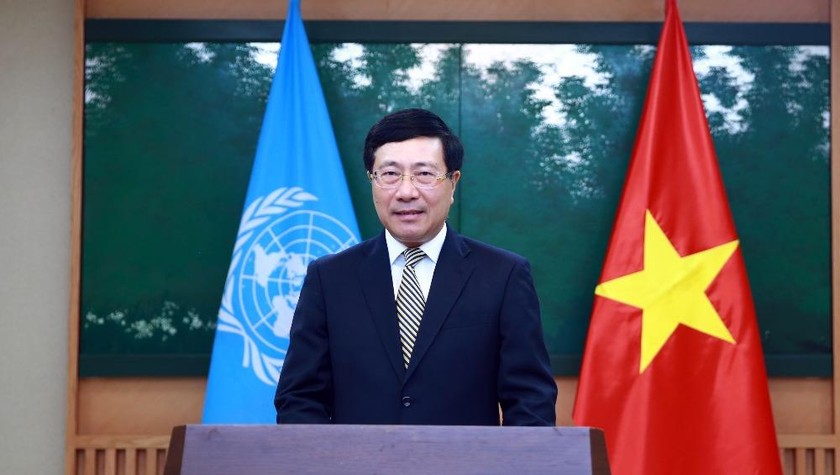Phó Thủ tướng Phạm Bình Minh gửi thông điệp tới Khóa họp lần thứ 77 Ủy ban Kinh tế-xã hội khu vực châu Á-Thái Bình Dương của LHQ. Ảnh: VGP/Hải Minh