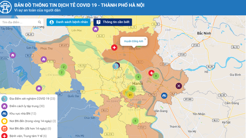 Bản đồ thông tin dịch tễ COVID-19 Hà Nội .