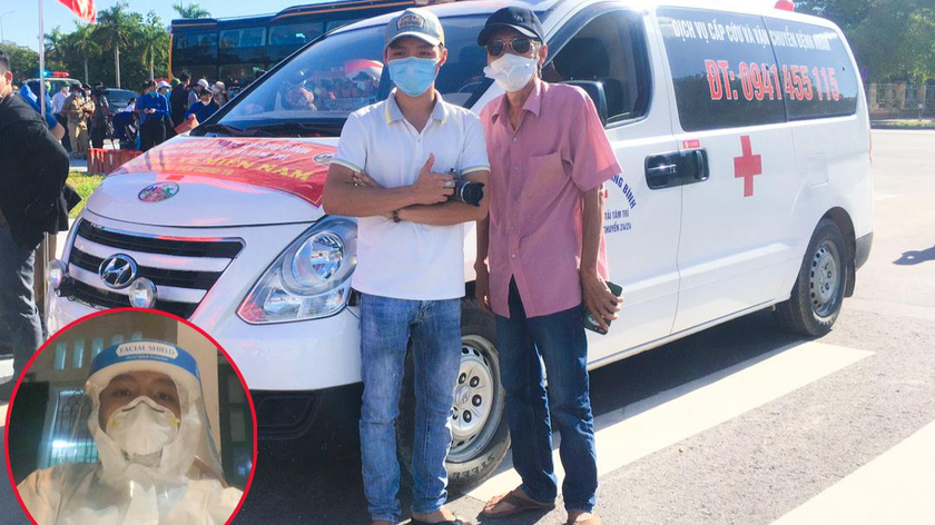 Đặng Minh Trí cùng ba là ông Đặng Tri Thông đưa xe cứu thương vào hỗ trợ TP Hồ Chí Minh chống dịch COVID-19.