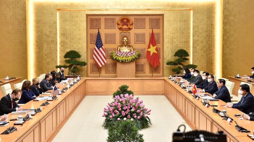 Thủ tướng Chính phủ Phạm Minh Chính đã tiếp Phó Tổng thống Hoa Kỳ Kamala Harris đang có chuyến thăm Việt Nam. Ảnh: VGP/Nhật Bắc