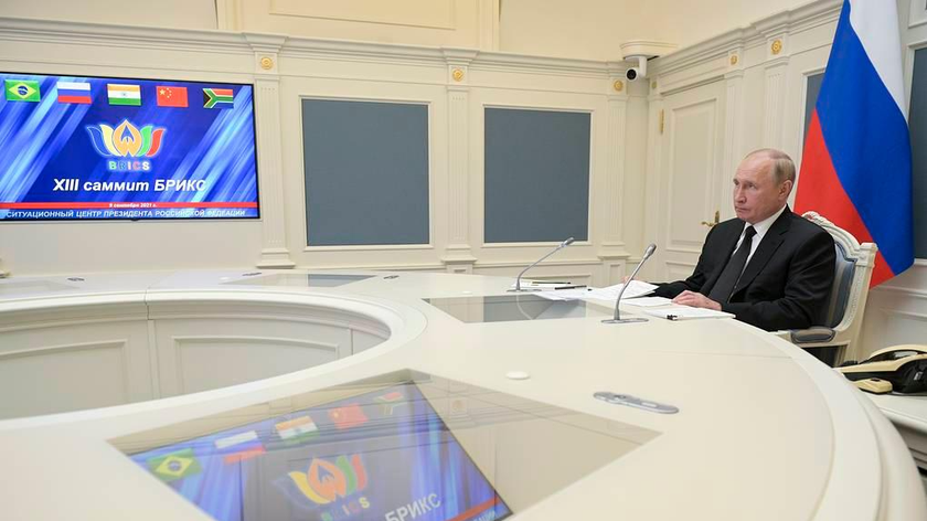 Tổng thống Nga Vladimir Putin dự Hội nghị thượng đỉnh BRICS trực tuyến hôm 9/9. Ảnh: TASS