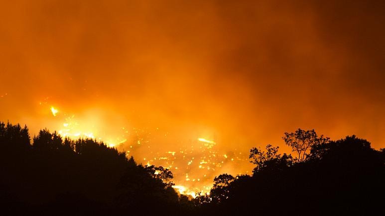 Một bức ảnh chụp từ làng Cartajima cho thấy trận cháy rừng đang thiêu rụi dãy núi Sierra Bermeja suốt 5 ngày. Ảnh: AFP (chụp ngày 12/9/2021)