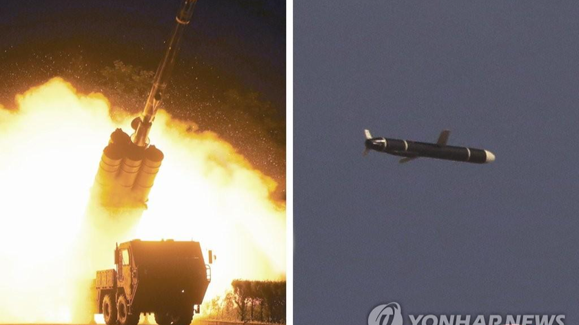 Hình ảnh một tên lửa đang được bắn và di chuyển trên bầu trời. Ảnh: KCNA cung cấp ngày 13/9/2021 phát qua YONHAP
