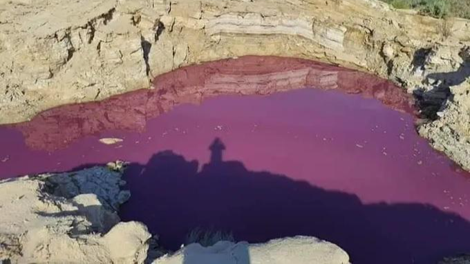 Vùng nước gần Biển Chết chuyển sang màu đỏ như máu. (hình ảnh lan truyền trên mạng xã hội)
