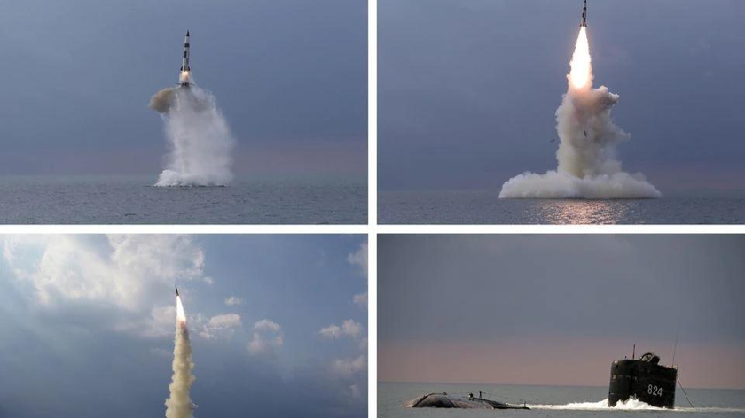 Hình ảnh vụ phóng thử nghiệm tên lửa đạn đạo từ tàu ngầm. Ảnh: Thông tấn Trung ương Triều Tiên (KCNA) công bố vào ngày 19/10/2021 phát qua Reuters