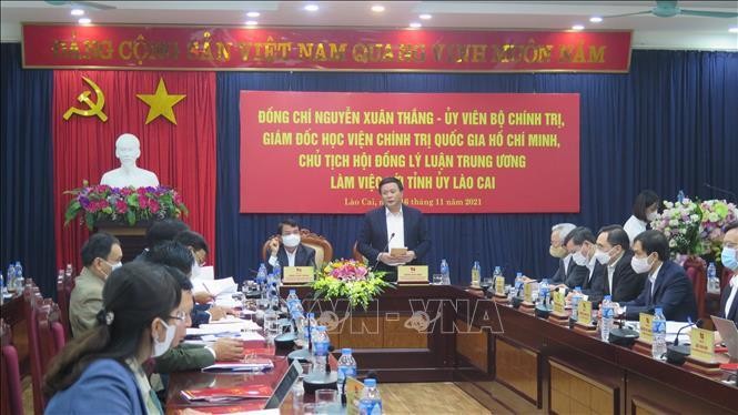 Ông Nguyễn Xuân Thắng phát biểu chỉ đạo tại buổi làm việc với Tỉnh ủy Lào Cai. 