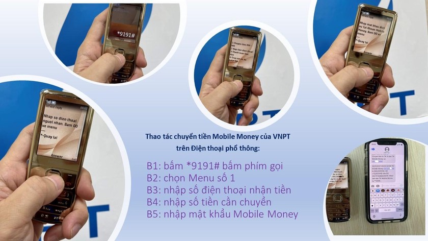 Hướng dẫn chuyển tiền VNPT Mobile Money trên điện thoại phổ thông.