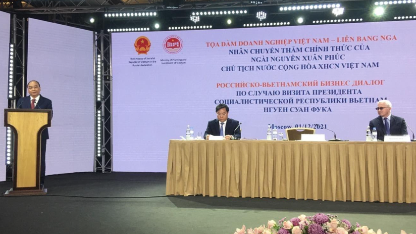 Chủ tịch nước Nguyễn Xuân Phúc phát biểu tại Diễn đàn doanh nghiệp Việt - Nga. Ảnh: Nguyễn Trung
