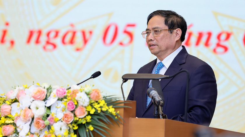 Thủ tướng Phạm Minh Chính phát biểu kết luận Hội nghị Chính phủ với các địa phương ngày 5/1/2022. Ảnh: VGP