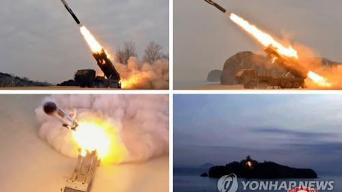 Hình ảnh một tên lửa hành trình tầm xa đang được bắn thử vào ngày 25/1/2022 do Cơ quan Thông tấn Trung ương chính thức của Triều Tiên (KCNA) công bố phát trên Yonhap