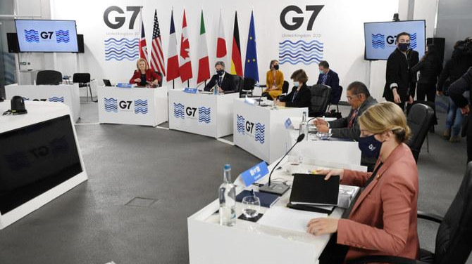 Phiên họp toàn thể của hội nghị thượng đỉnh G7 gồm các bộ trưởng ngoại giao và phát triển tại Liverpool, Anh ngày 12/12/2021. Ảnh: Reuters