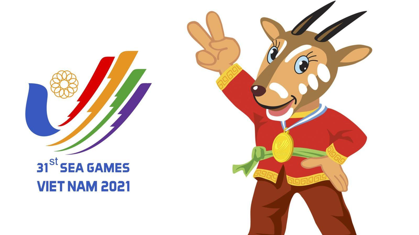 Linh vật (sao la) và logo của SEA Games 31. 