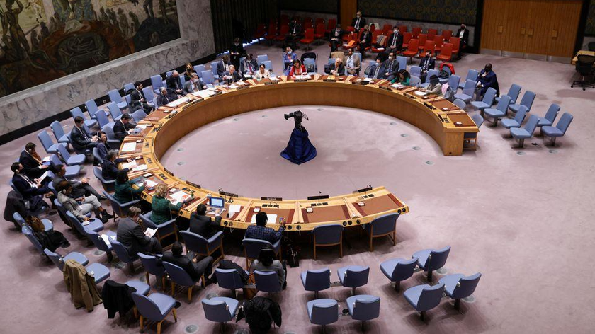 Một cuộc họp của Hội đồng Bảo an Liên hợp quốc về không phổ biến vũ khí hủy diệt hàng loạt, trong bối cảnh xung đột Nga-Ukraine, tại Trụ sở Liên hợp quốc ở thành phố New York, Hoa Kỳ, ngày 14/3/2022. Ảnh: Reuters
