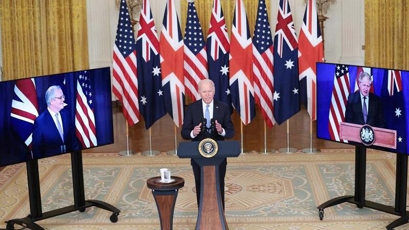 Nguyên thủ quốc gia Hoa Kỳ, Anh, Australia tại lễ tuyên bố về quan hệ đối tác 3 bên AUKUS tháng 9/2021.