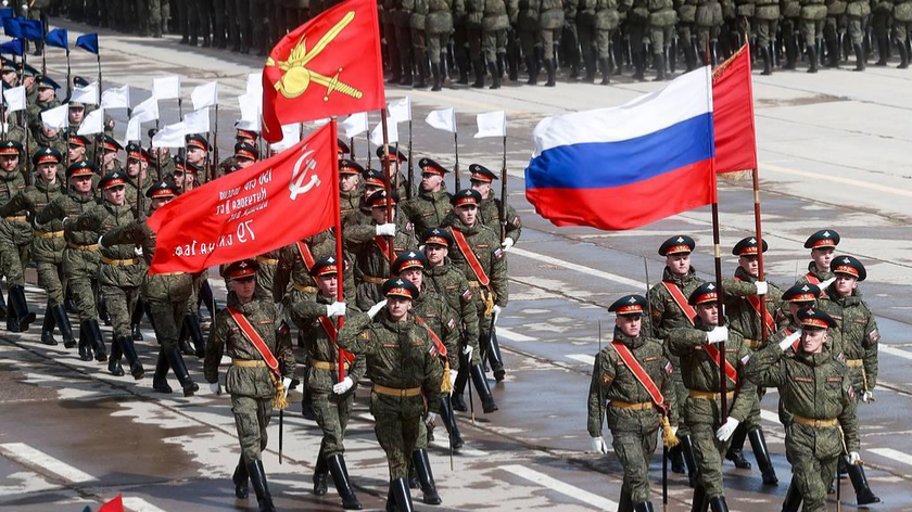 Quân đội Nga đang luyện tập cho Lễ duyệt binh Ngày Chiến thắng. Ảnh: TASS