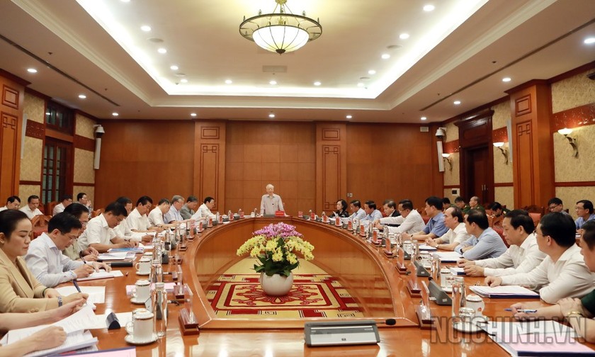  Tổng Bí thư Nguyễn Phú Trọng chủ trì cuộc họp của Thường trực Ban Chỉ đạo Trung ương về PCTN,TC, diễn ra ngày 10-5-2023. Ảnh Noichinh.vn