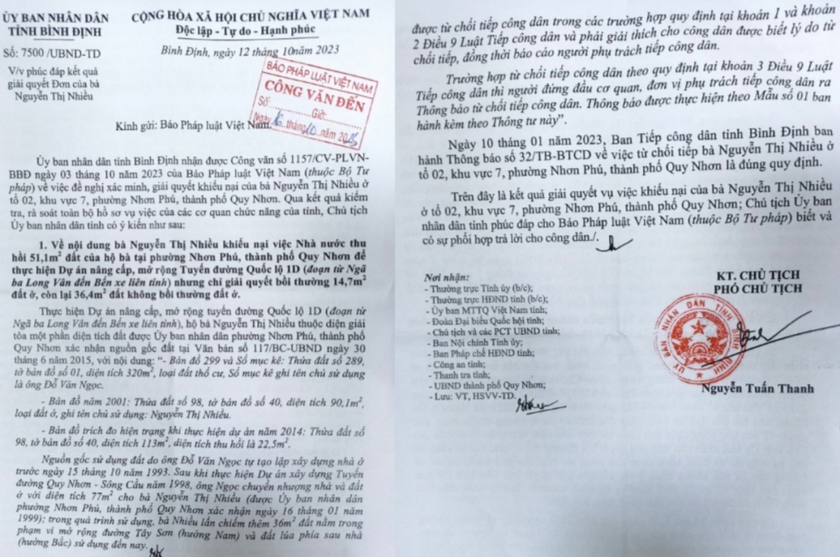 Công văn của UBND tỉnh Bình Định gửi Báo PLVN.