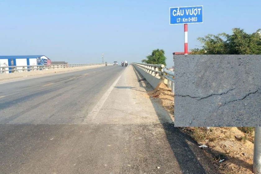 Cầu vượt QL45 qua cao tốc Bắc - Nam đã được thảm nhựa đoạn nứt. (Ảnh: Nguyễn Tuấn)