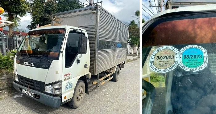 Một xe tải dùng tem đăng kiểm giả bị CSGT Đà Nẵng phát hiện. (Ảnh: baogiaothong.vn)