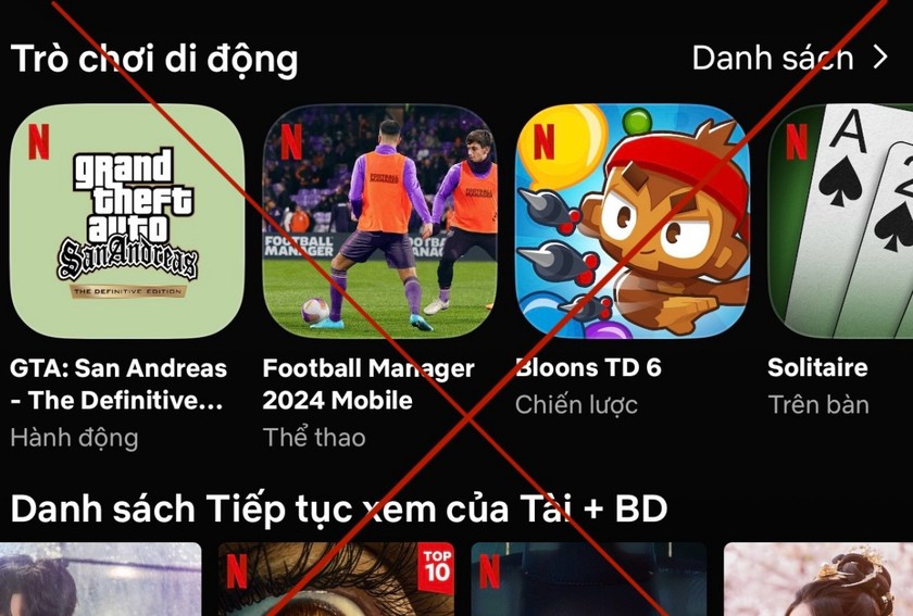 Netflix đang cung cấp nhiều trò chơi điện tử trên mạng chưa được cấp phép tại Việt Nam. (Ảnh chụp màn hình)