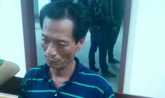 Đối tượng Nguyễn Xuân Thắng tại cơ quan Công an khi vừa bị bắt.