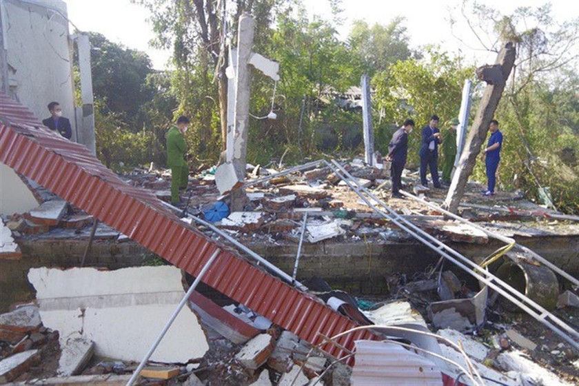 Hiện trường vụ nổ do chế tạo pháo trái phép tại huyện Kim Sơn, Ninh Bình. Ảnh: Bộ Công an