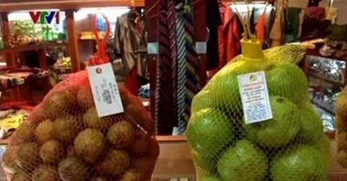 Hình ảnh hoa quả Trung Quốc bày bán ở sân bay Nội Bài