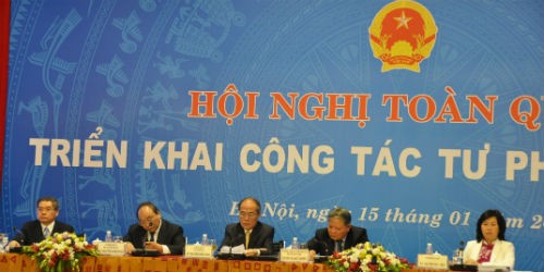  Các vị đại biểu tham dự Hội nghị toàn quốc triển khai công tác tư pháp năm 2015.