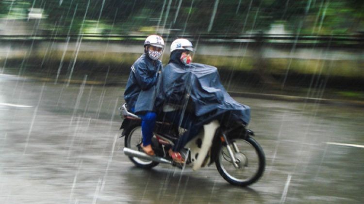 Dừng xe máy trên đường để mặc áo mưa có vi phạm pháp luật không?