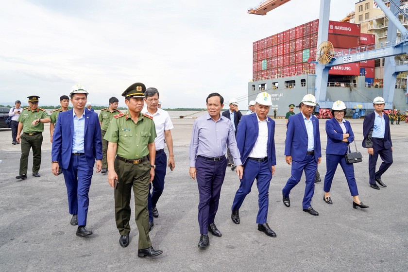Phó Thủ tướng Trần Lưu Quang cùng đoàn công tác của Chính phủ kiểm tra thực địa Cảng Nam Hải Đình Vũ.